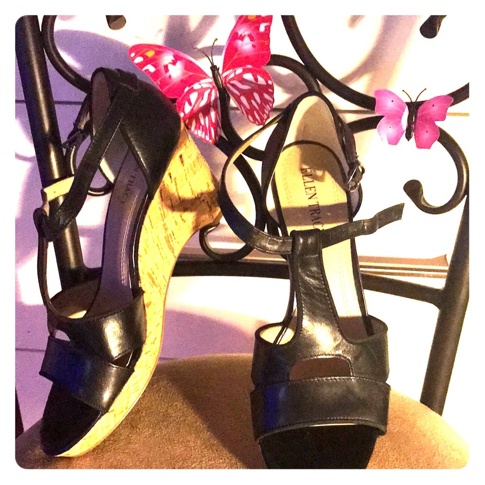 Leather cork wedge shoes Ellen tracy